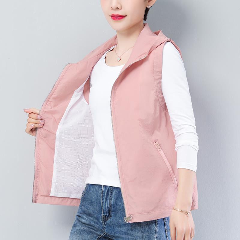 

Women's Vests 2023Double Layer Women Vest Spring Summer Waistcoats Hooded Air Conditioner Thin Sun Protection Ladies Sleeveless Jacket5XLWom, White