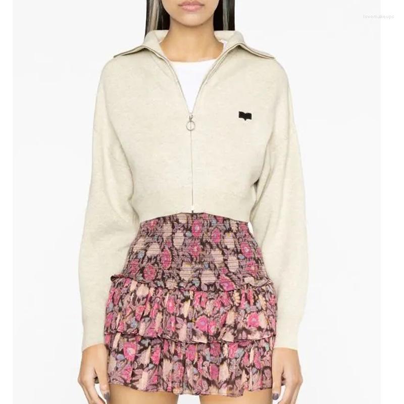 

Women's Hoodies 2023 Spring Letter Embroidery High Waist Short Coat Zipper Lapel Sweatshirt Women, Beige
