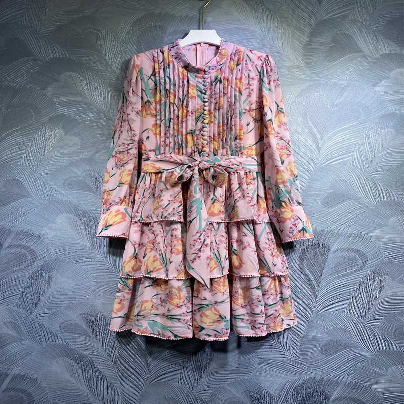 

designer dresses shirt womens clothing 2023 spring new standing collar printed long-sleeved dressHigh quality women clothes, Pink