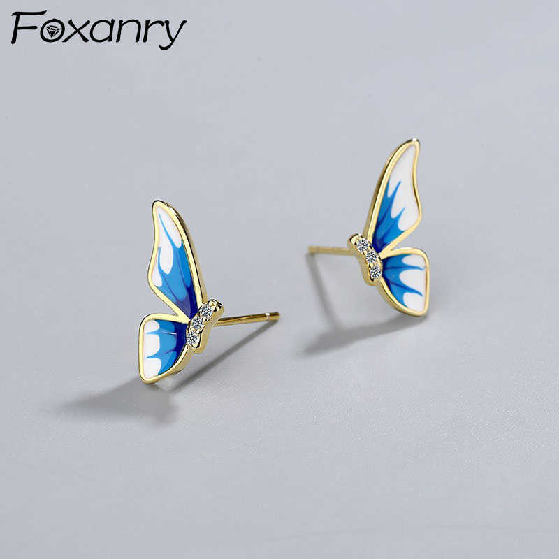 

Charm anry Prevent Allergy Silver Color d Earrings for Women Fashion Elegant Design Zircon Blue Butterfly Party Jewelry L230315