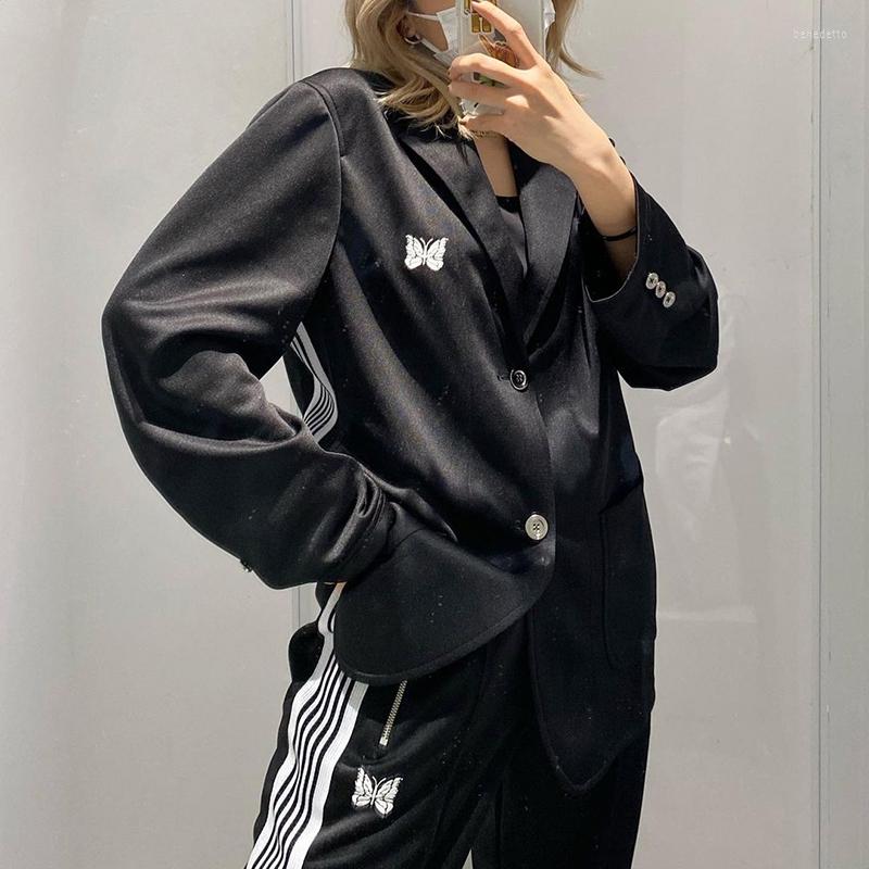 

Men' Suits 2023 Harajuku Needles Embroidered Butterfly Webbing Sports Casual Blazer Men Women 1:1 AWGE Single Breasted Black Jacket