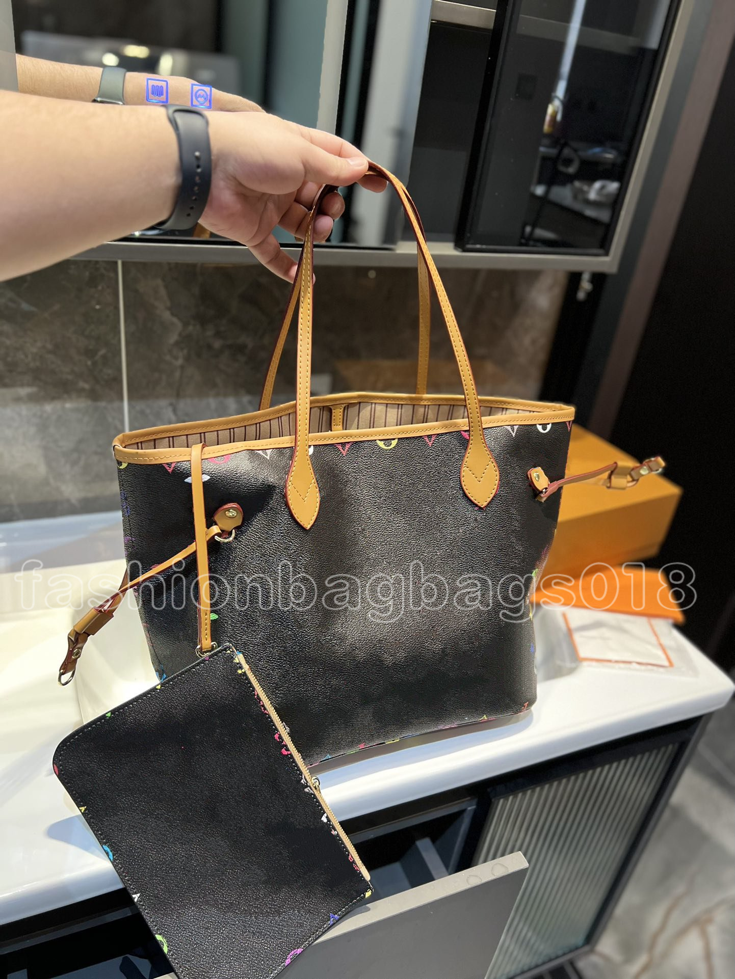 

Designer Never MM Full Tote Bags Leather Purses and Handbags for Women Top Handle Ladies Shoulder Bags Luxury Monograms Flowers Satchel Hobo Bag Zip Pocket Set 2pcs, Ss