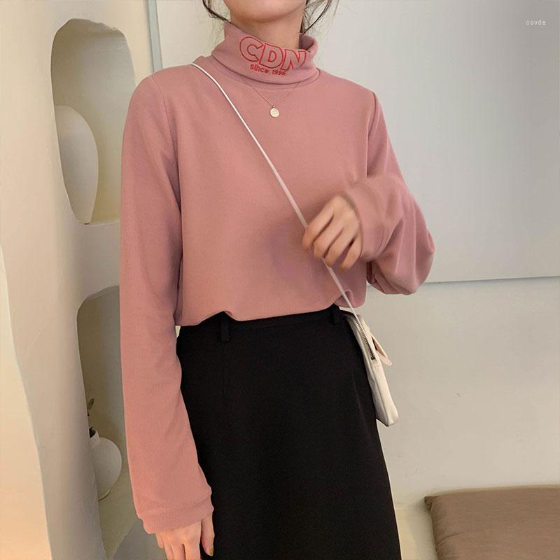 

Women's T Shirts Women's T-shirts Tops Japanese Ladies Ulzzang Casual Lazy High Collar Letter T-shirt Female Korean Harajuku Clothes For, Black