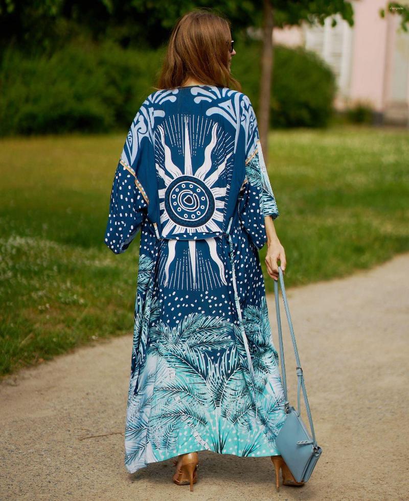 

Women's Swimwear Boho Vintage Chic Floral Print Kimono Rayon Cotton Bohemian Belt Cover Ups Women Oversized Beach Tassel Robe Vestidos, Picture shown