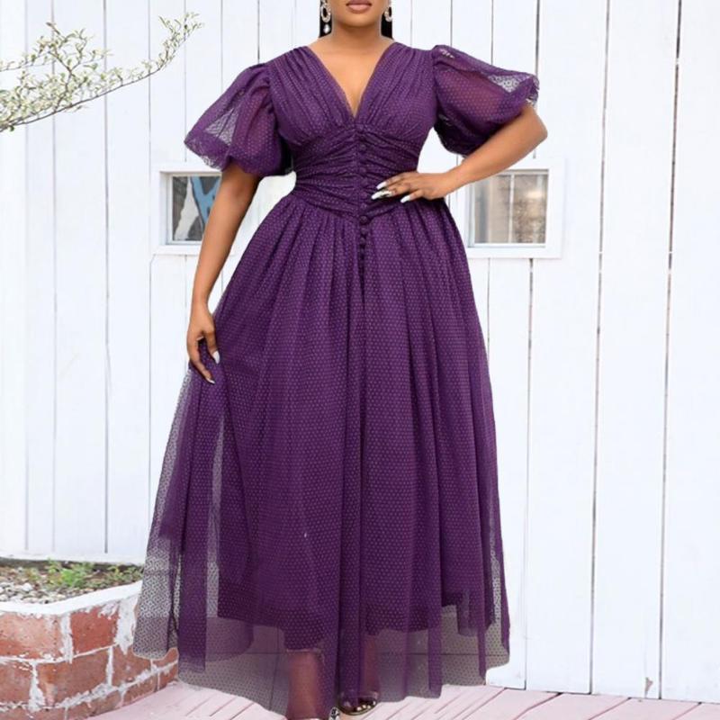 

Party Dresses Formal Dress Mesh Patchwork Lace Lady Solid Color Large Hem Waist Tied DressParty, Purple