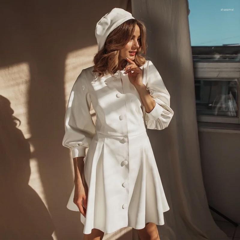 

Casual Dresses Maxi Women 2023 Spring Autumn PU High Waist Cardigan Solid Color Buckle White Lantern Sleeve Swing Dress A644, Khaki