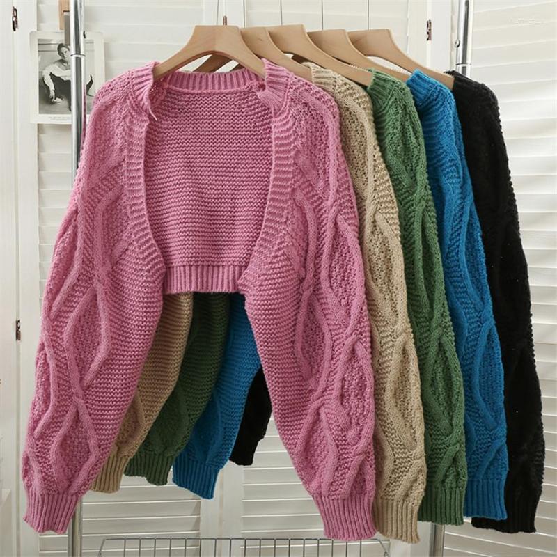 

Women's Knits Women Long Sleeve Open Stitch Knitted Sweater Cardigan Crop Top Streetwear Autumn Winter Short Coat Outwear Croped, Green
