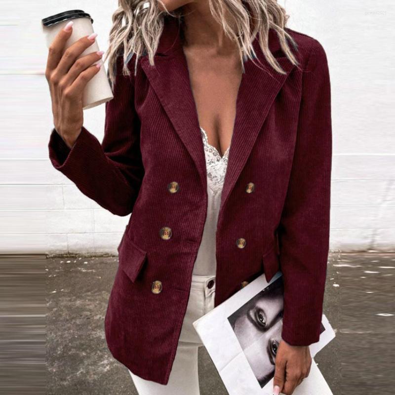 

Women' Suits Stylish Autumn Winter Corduroy Lapel Solid Color Office Suit Jacket 3D Cutting Blazer Flap Pockets Outerwear, Black