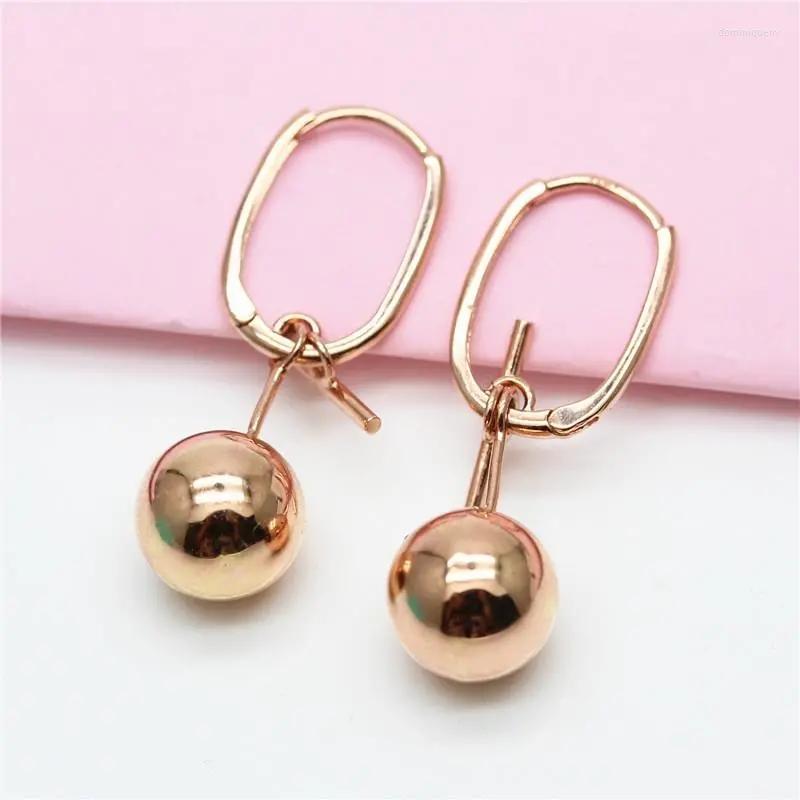 

Dangle Earrings 585 Purple Gold Plated 14K Rose Shiny Round Bead Geometric For Women Classic Simple Charm Fashion Party Jewelry