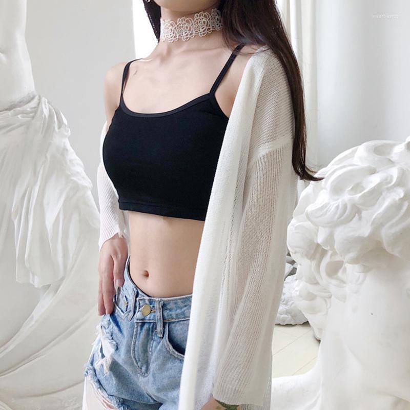 

Women's Tanks Women Tank Crop Top Seamless Underwear Female Tops Sexy Lingerie Intimates No Chest Pad Solid Color Camisole Femme Fashion, Beige