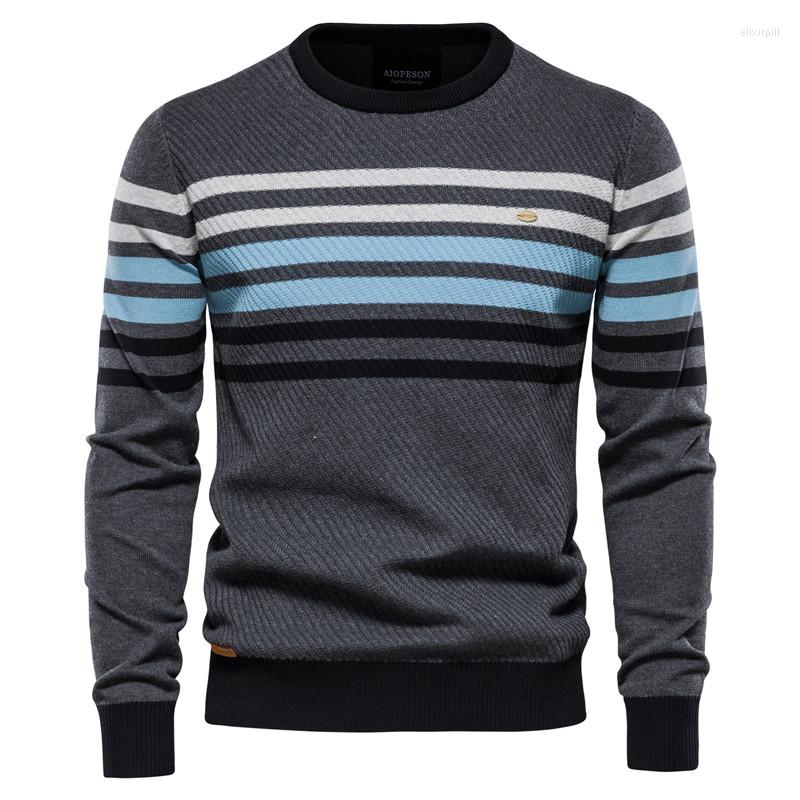 

Men's Sweaters Streetwear Striped Sweater Men Casual Pullovers Brand Cotton For Winter High Quality Mens, Blue