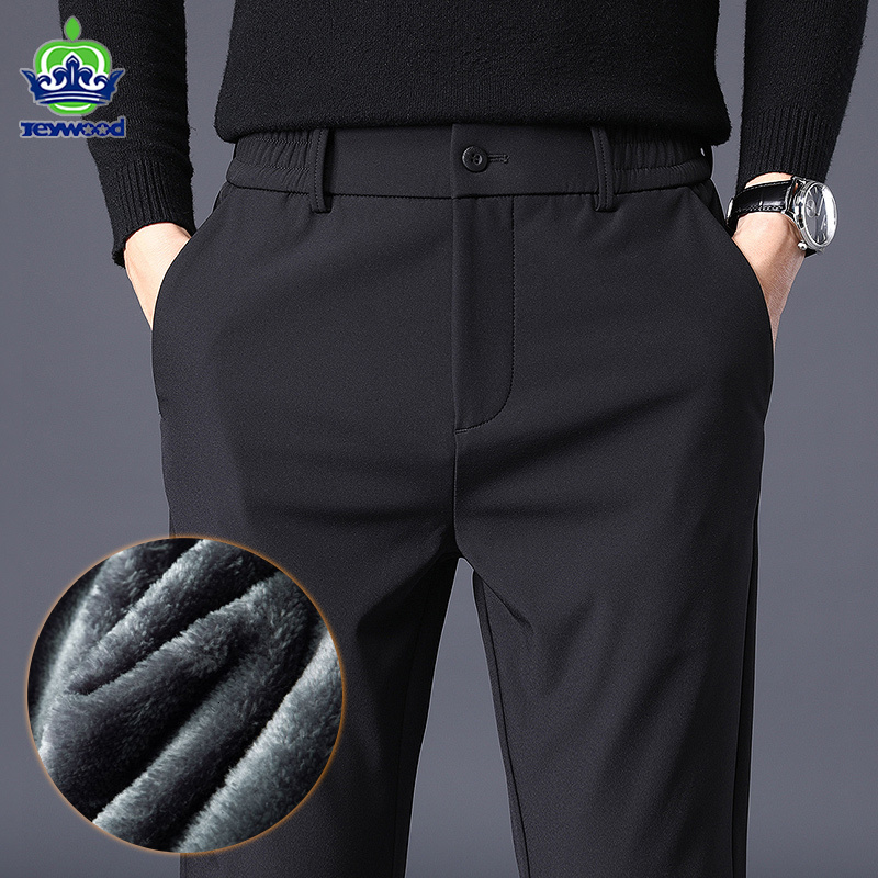 

Men's Pants Winter Warm Men's Fleece Pants Thick Business Stretch Slim Fit Elastic Waist Jogger Korean Classic Black Gray Blue Trousers Male 230316