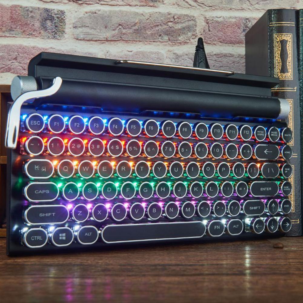Retro Bluetooth Wireless Typewriter Keyboard 83 Keys Keyboard Colorful Backlight Mechanical Keyboard for MAC Cellphone Tablet-image-850496762