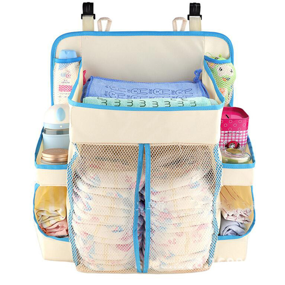 

Bedding Sets Portable Baby Bed Bumper Hanging Storage Bag Nappy Bag Bedside Organizer Infant Crib Bedding Set Waterproof Toy Diapers Pocket 230316, Blue