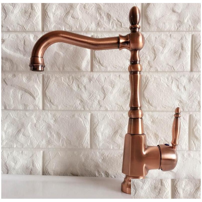 

Kitchen Faucets Antique Red Copper Brass Bathroom Basin Sink Faucet Mixer Tap Swivel Spout Single Handle One Hole Deck Mounted Mnf41 Dhq4D