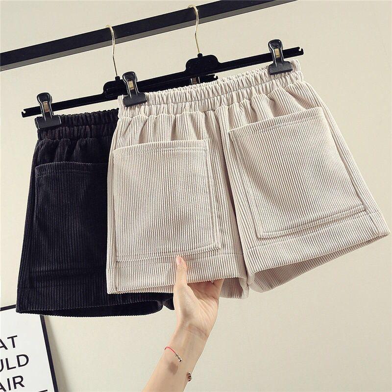 

Women's Shorts Casual Streetwear Plus Size For Women Winter High Waist Corduroy Ladies Solid Color Wide Leg Short Femme J64, Black