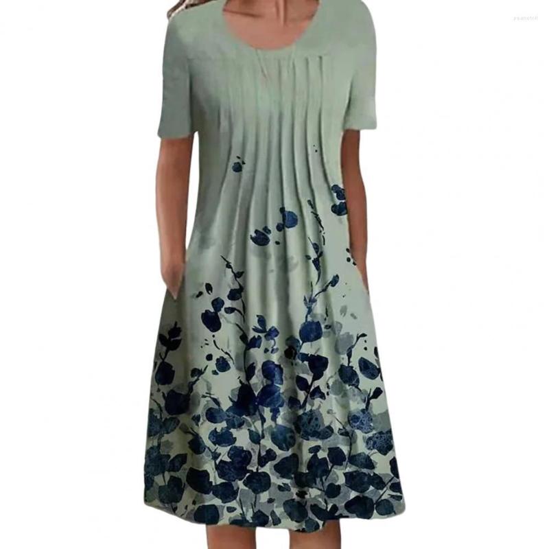 

Casual Dresses For Women 2023 Elegant Contrast Color O Neck Colorful Flower Print Summer Dress Dating Party Vestido, Dark blue