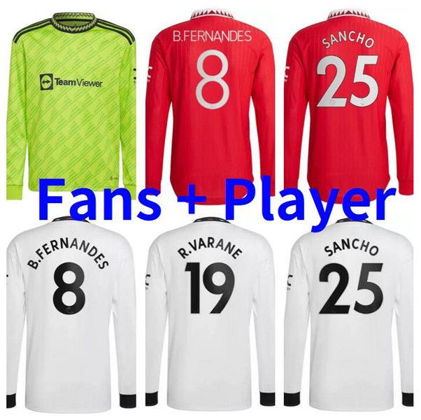 

23 MARTINEZ SANCHO soccer jerseys GREENWOOD ANTONY ERIKSEN CASEMIRO Camiseta futbol B. FERNANDES RASHFORD 2022 2023 football shirts Player version Long Sleeve ZZ, 22/23