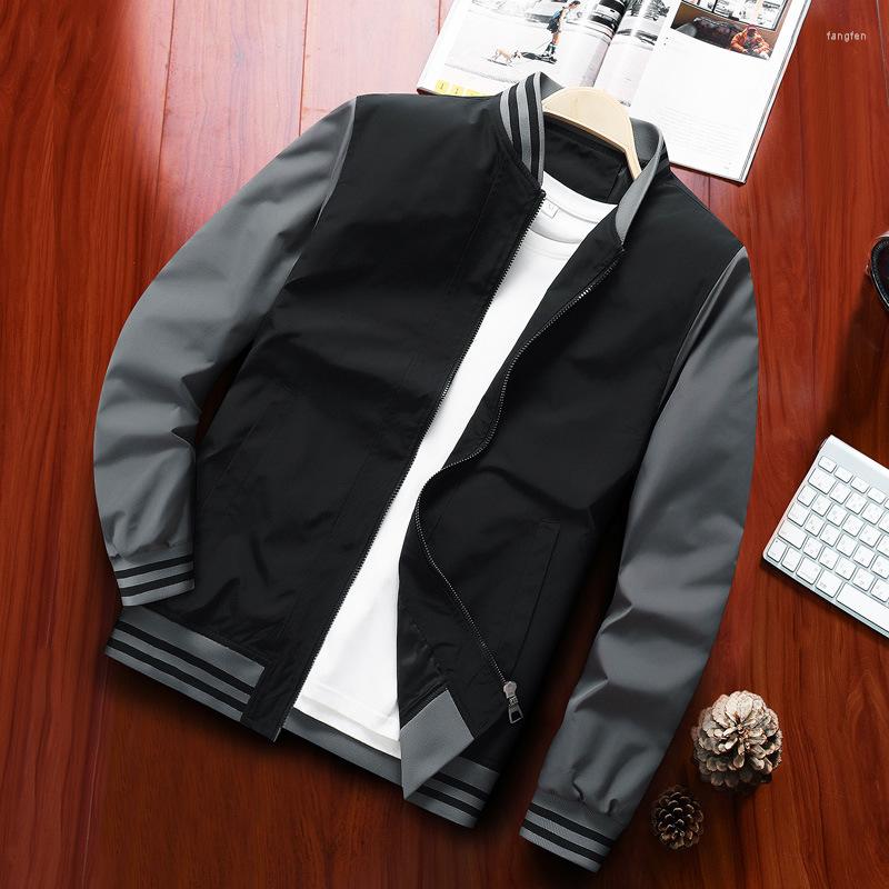 

Men' Jackets EBAIHUI For Men Spring And Autumn Casual Baseball Mens Jacket Zipper Stripe Splice Stand-up Collar Clothing Coat, Gray