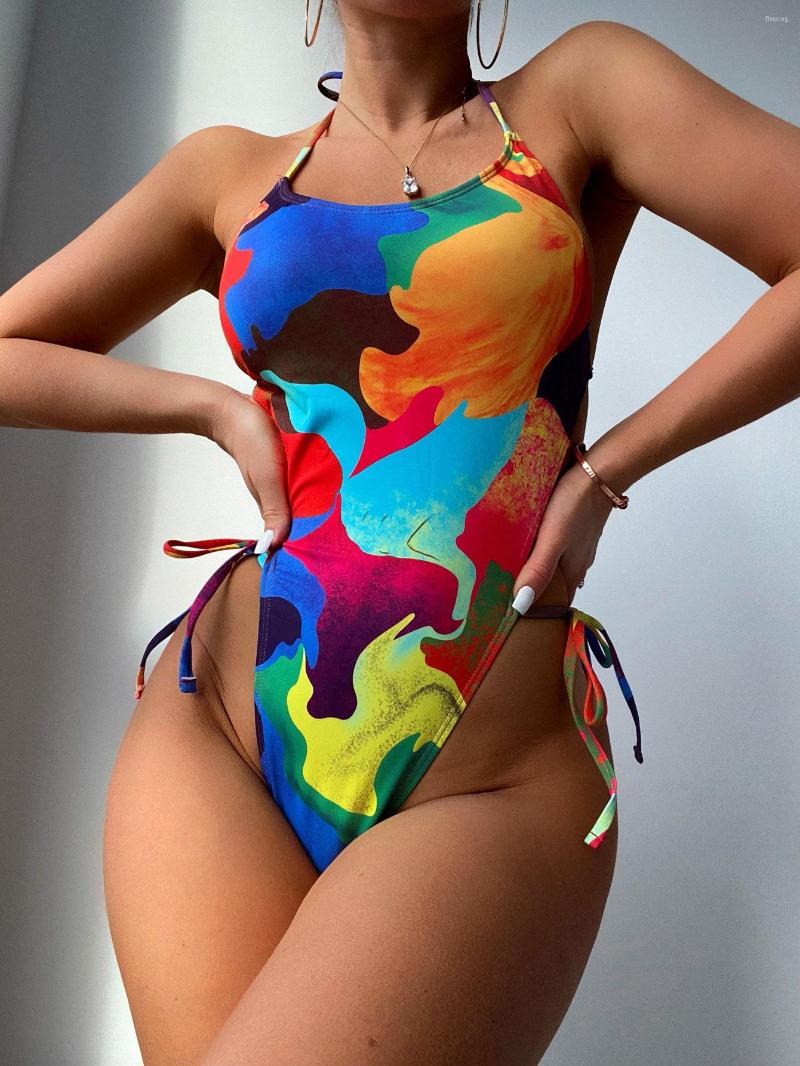 

Women' Swimwear Printed Sexy High Cut Women One Piece Swimsuit Backless Tropical Summer Style Padded Bathing Suit Female Beachwear, Xh125c1