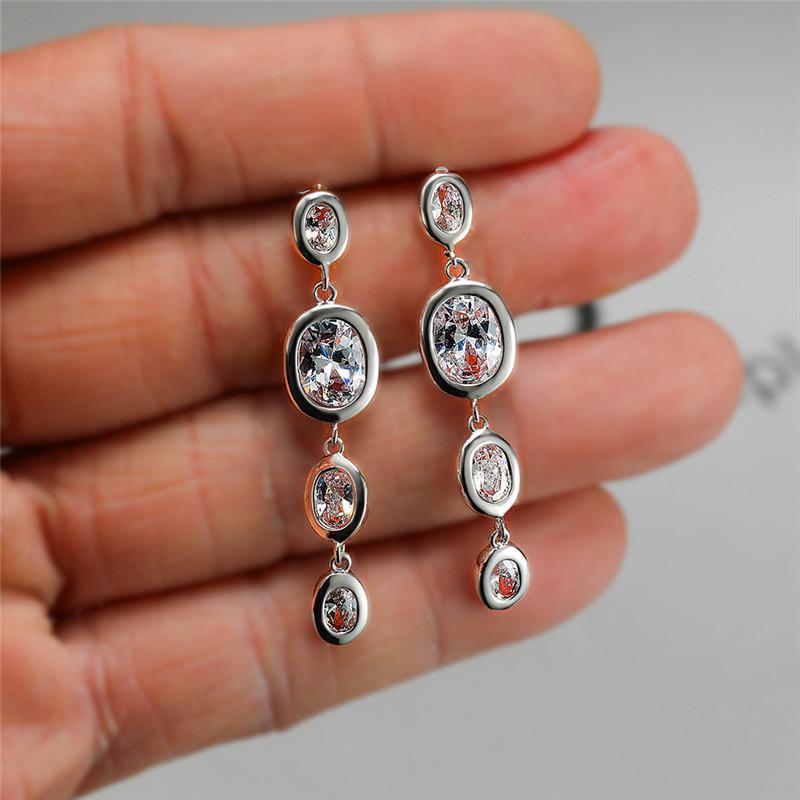 

Dangle Earrings & Chandelier Luxury Female White Crystal Drop Charm Silver Color For Women Cute Geometric Long Wedding EarringsDangle