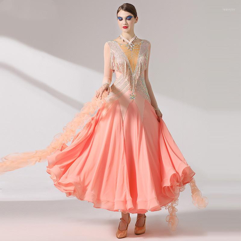 

Stage Wear Coming High Quality Women Ladies Performance Competition Peach International Standard Ballroom Dance Dresses