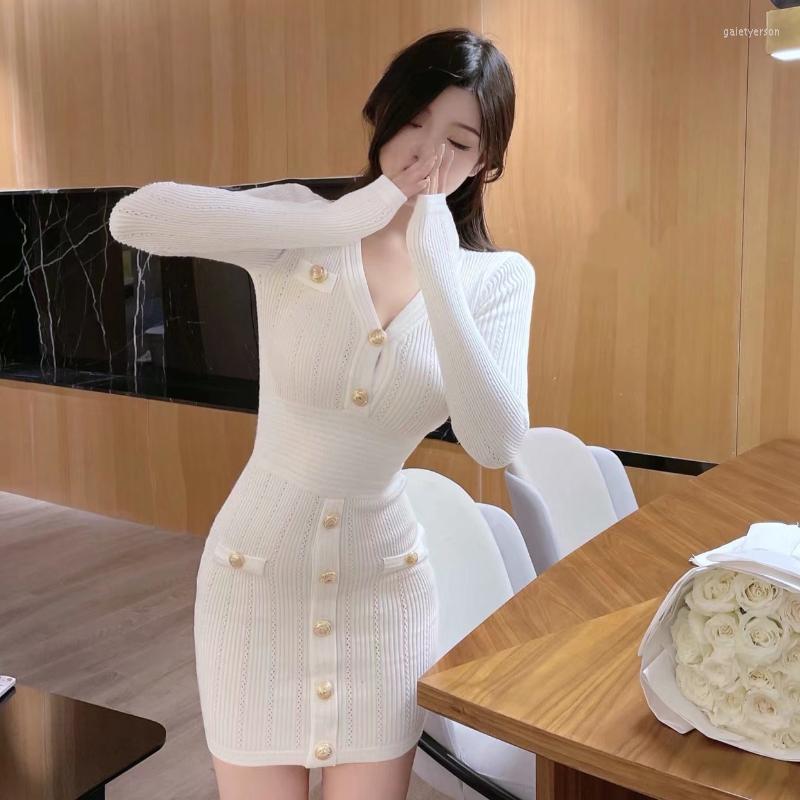 

Casual Dresses Stylish Dress With A Premium V-neck Knit Y2k Winter For Women 2023 Elegant Sexy Outfits One Piece Korea Ladies, White