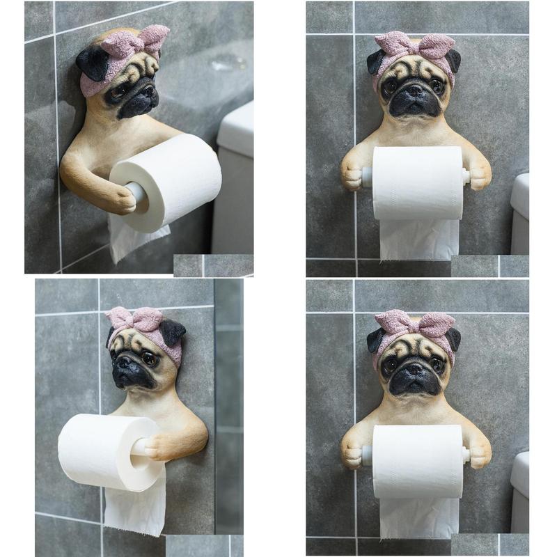 tissue boxes napkins lifelike resin pug dog box roll holder wall mounted toilet paper canister home props