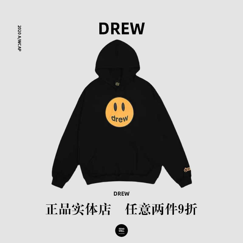 

street fashion hoodie American Drew Smiling Face Fashion Brand High Street Casual Loose Men's Couple Plush Hooded Sweater Women's Jacket, Navy
