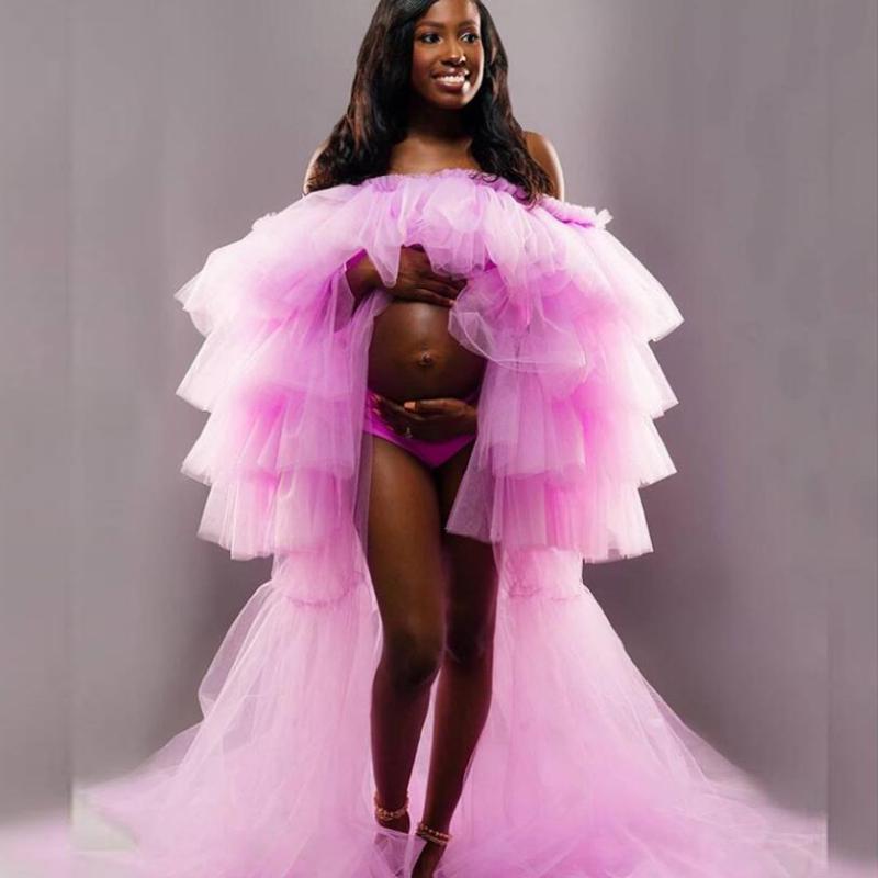 

Casual Dresses Pink Sheer See Thru Women Dress Po Shoot Long Robes Tulle Maternity For Pography Custom Made Off The Shoulder RobeCasual, White