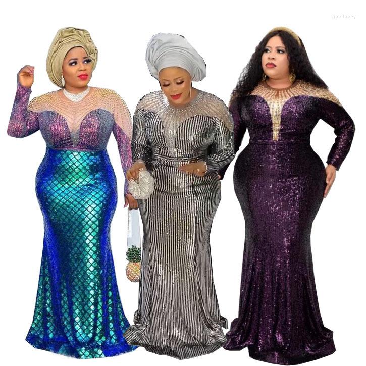 

Plus Size Dresses 2023 Heavy Fabric African Fashion Women's Sequins Beaded Evening Dress Slim Fish Tail Skirt, Green