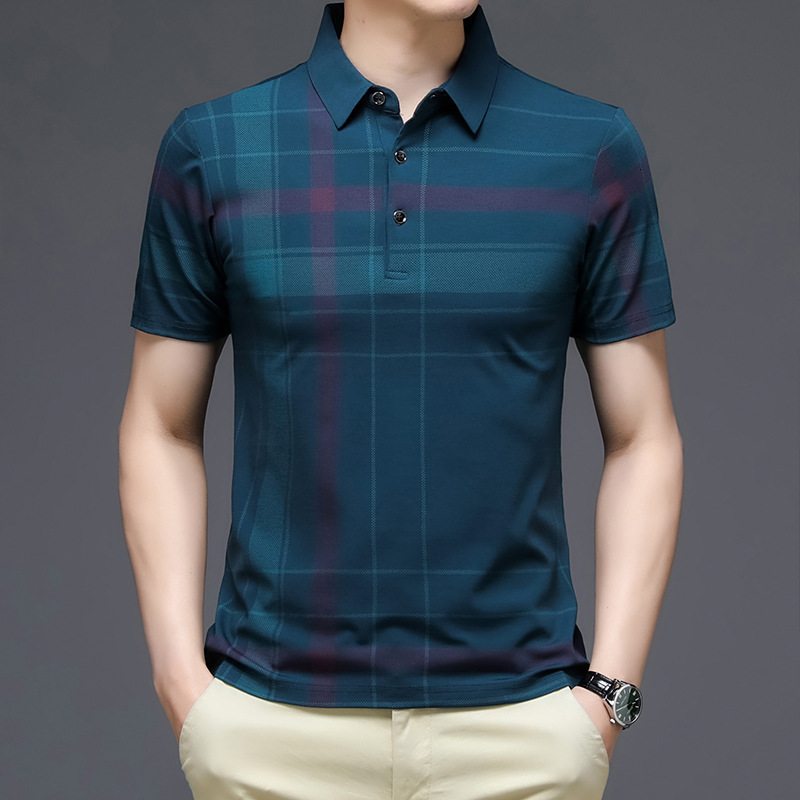 

Men's Polos MLSHP Short Sleeve Polo Shirt Mens High Quality Summer Business Casual Plaids Thin Male Tops Fashion Printed Man Tees 3XL 230316, Navy