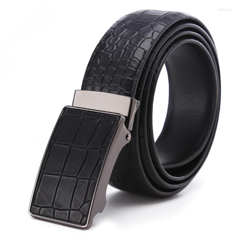 

Belts Men's Crocodile Pattern Leather Belt High Quality Square Alloy Automatic Buckle Adjustable Toothless Simple And Stylish, Black