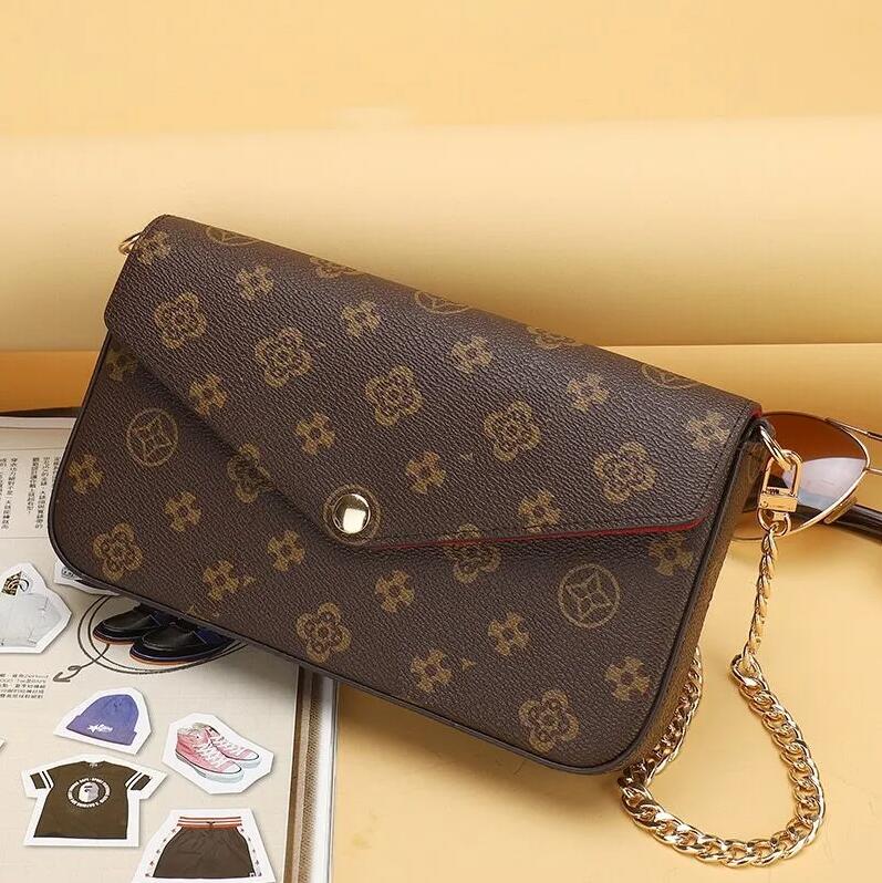

Luxury Designer Woman Bag handbag women shoulder bags purse three-in-one Women Chain Bags Wallet Messenger Leather Handbags Flower Crossbody girl Bag Clutch bag, Red