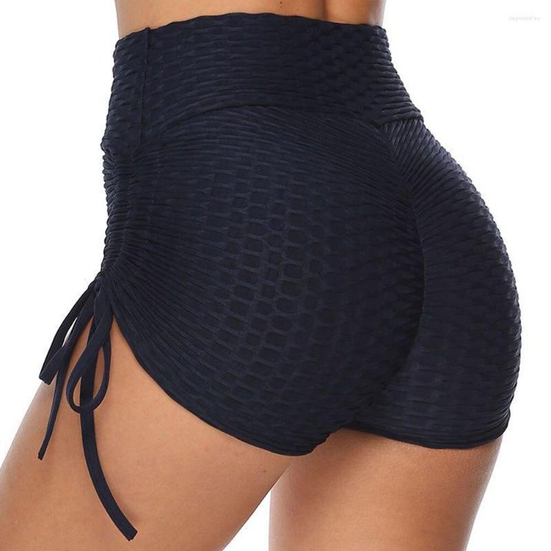 

Active Shorts Hip Lifting Exercise Fitness Pants Bubble Solid Edge Drawstring High Waist Female Yoga, Black