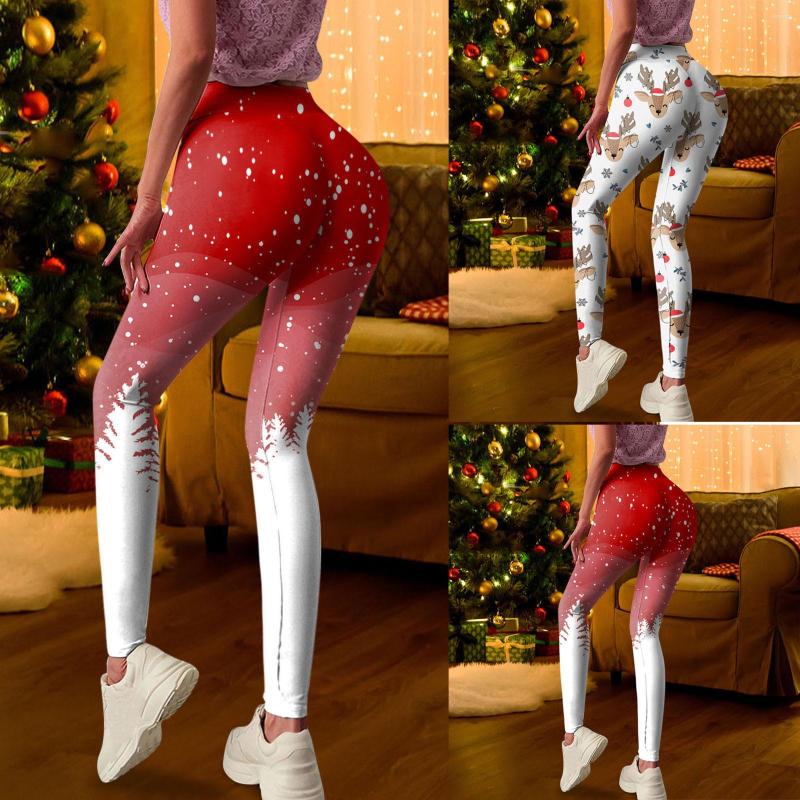 

Active Pants Womens Running Lady's Leggings Christmas Costume Printed Cropped Yoga High Waist Tights, Red