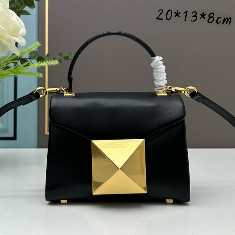 

Sheepskin Hand Bag Fashion Crossbody Bags Genuine Leather Women Rivet Decoration Shoulder Handbag Flap Metal Hardware Removable Strap Large Capacity Tote Purse, Gold