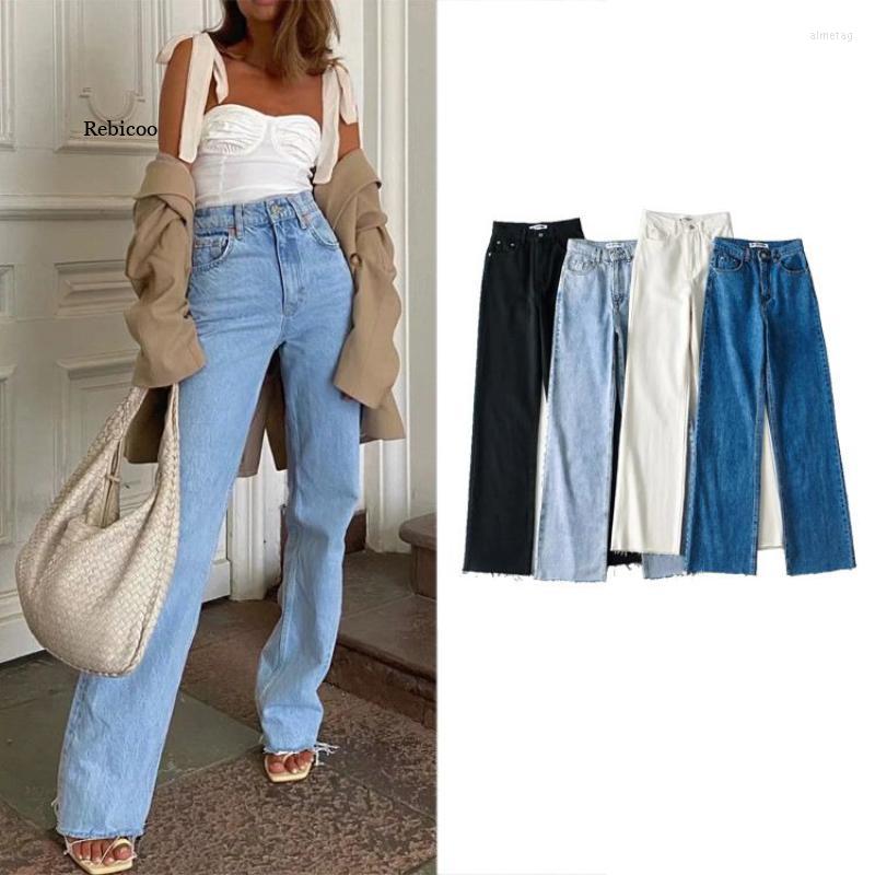 

Women's Jeans Woman High Waist Clothes Wide Leg Denim Clothing Blue Streetwear Vintage Harajuku Straight Pants, Black