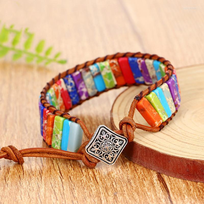 

Strand Fashion Colorful Boho Sunflower Stone Beaded Wrap Bracelet Hand Braided Ladies Men's Charm