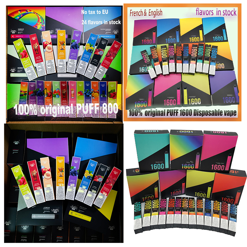 

Highest Original PUFF 800 1600 Puffs Disposable Vape Pod Device Kit E-cigarettes 550mAh Battery 3.2mL Prefilled Cartridge Vape Stick Vapes Pen vs 2% 24 Colors VS