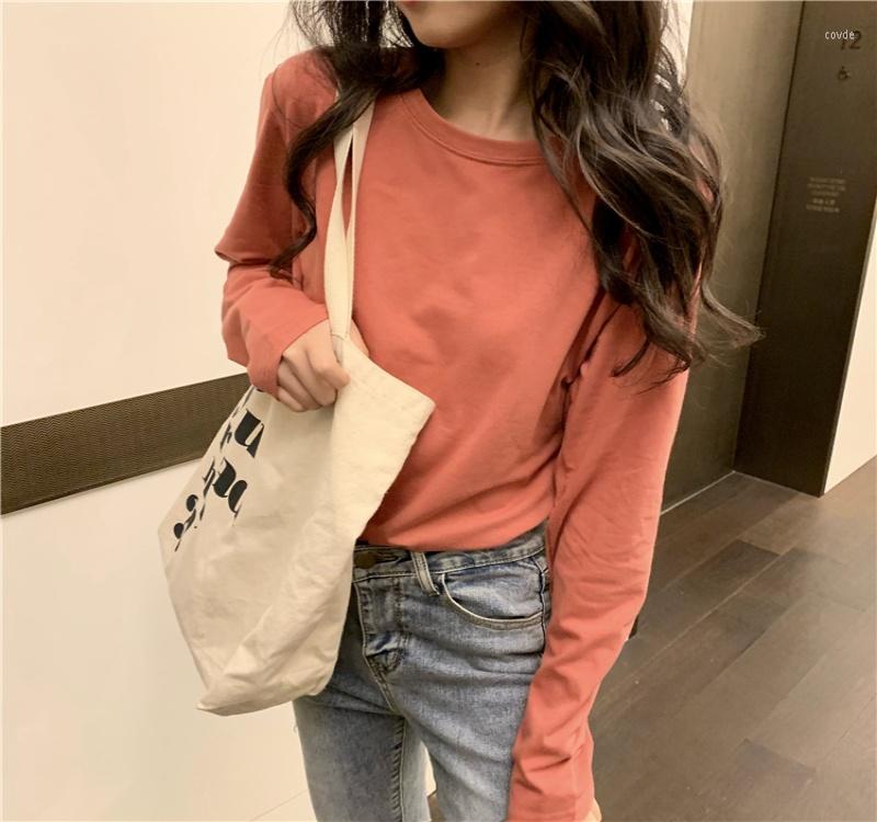 

Women's T Shirts Solid Color T-shirt Long Sleeve Autumn Shirt Women Tee O-neck Femme Tops Hipster Ladies Tshirt