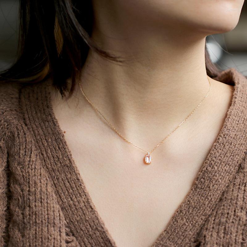 

Chains LAMOON Wedding Necklace Women Accessories Natural Rose Quartz 925 Sterling Silver Gold Plated Fine Jewelry Elegant NI065