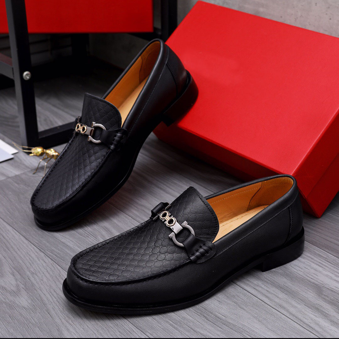 

2023 Men Dress Shoes Business Office Oxfords Genuine Leather Designer Metal Buckle Male Brand Casual Driving Shoes Size 38-44, Black 1