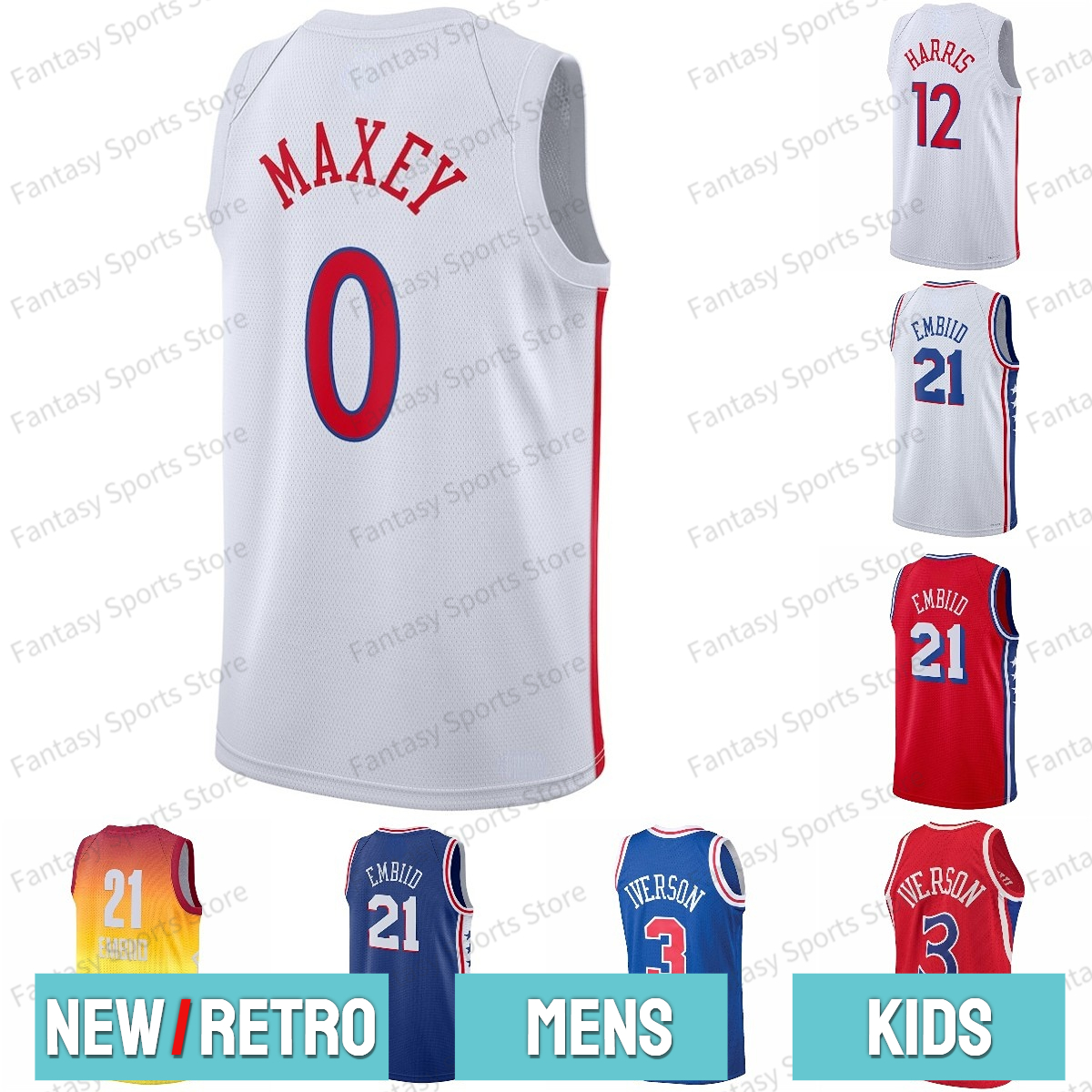 

New Tyrese Maxey Joel Embiid James Harden Jersey Allen Iverson Julius Erving Stitched Retro Basketball Jerseys Mens Kids, Kids jersey size = s-xl