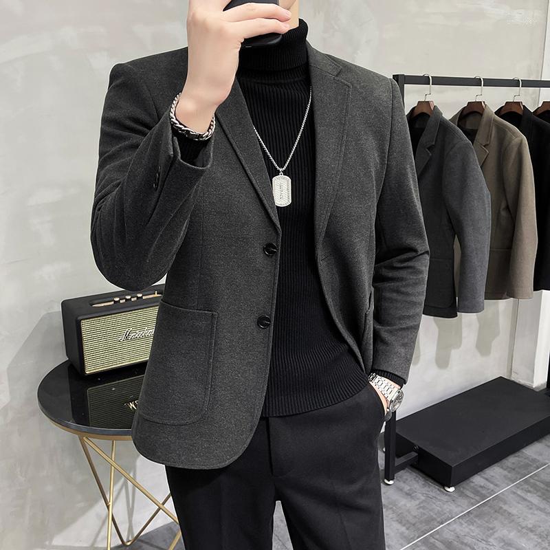 

Men' Suits 2023 Thickened Woolen Suit Men' Business Casual Korean Version Trendy Fashion Single Button Top, Khaki