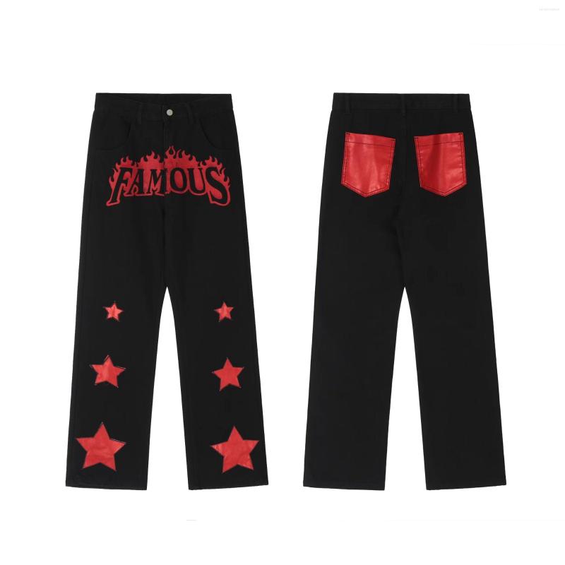 

American Vibe Styles Jean Patch Letter Embroidery Black Baggy Men Jeans Pants Y2K Clothes Hip Hop Straight Elegant Denim Trousers