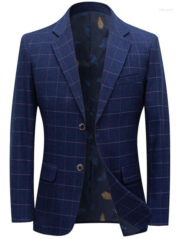 

Men's Suits 2023 Fashion Men's Casual Boutique Business Plaid Thin Suit Jacket Single Button Slim Fit Coat Men, Blue