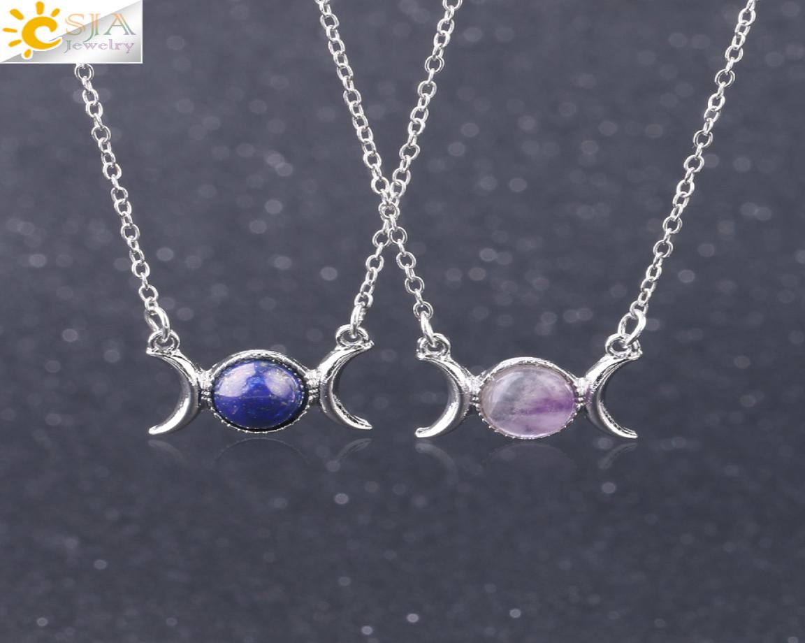 

CSJA Women Wicca Triple Moon Goddess Gems Stone Pendant Necklace Girl Healing Crystal Natural Gemstone Clavicle Necklaces Wholesal5260567