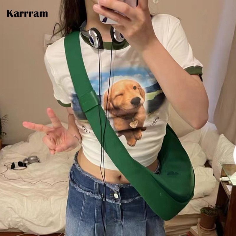 

Women' T-Shirt Karrram Japanese Harajuku T-shirt Kawaii Dog Print Patchwork Short Sleeve Tee Shirt E-girls Y2k Aesthetics Cute Tops 00s Sweet 230316, Beige