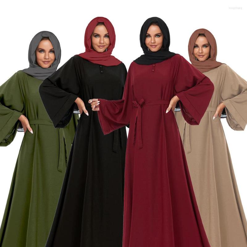 

Ethnic Clothing Wepbel Muslim Abaya Dress Women High Waist Islamic Robe Gown Caftan Large Swing Long Casual Solid Kaftan
